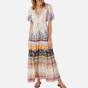 Hale Bob Floral Tiered Belted Short Sleeve Maxi Dress M